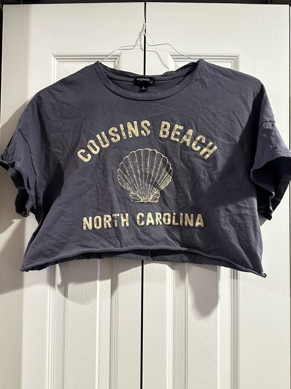 Cousins Beach North Carolina Shell Cropped Tee - Gray